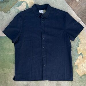 NWT Goodfellow & Co Navy Linen & Cotton blend Men’s Button Down Shirt Size Large